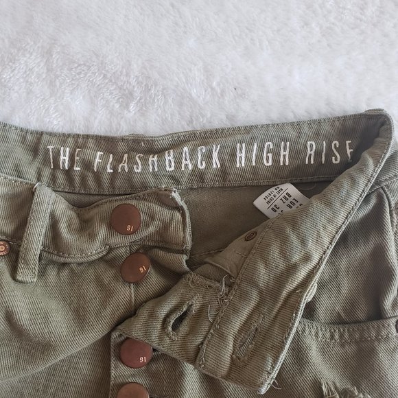 COTTON ON The Flashback High Rise Distessed Button Fly Olive Green Short SZ 4 - Picture 10 of 15